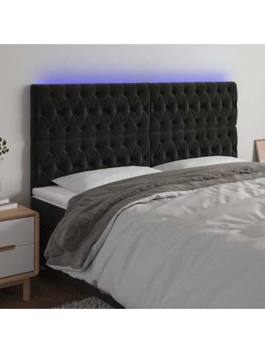 Čelo postele s LED černé 200x7x118/128 cm samet