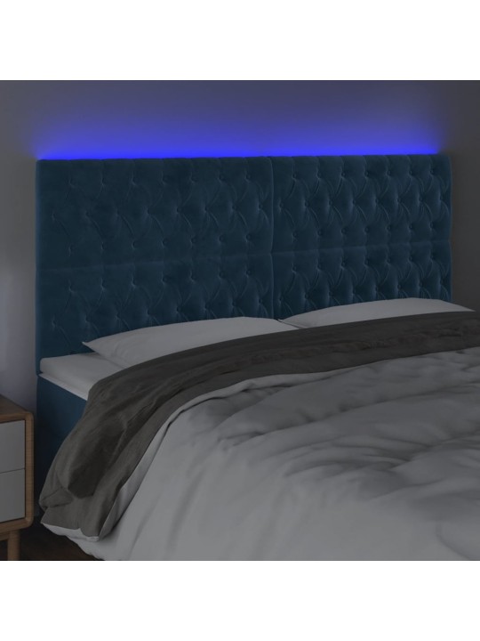 Čelo postele s led tmavě modré 200x7x118/128 cm samet