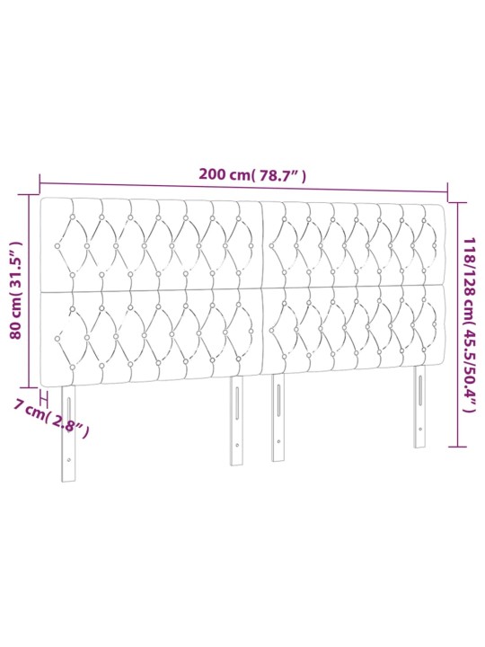 Čelo postele s LED růžové 200x7x118/128 cm samet