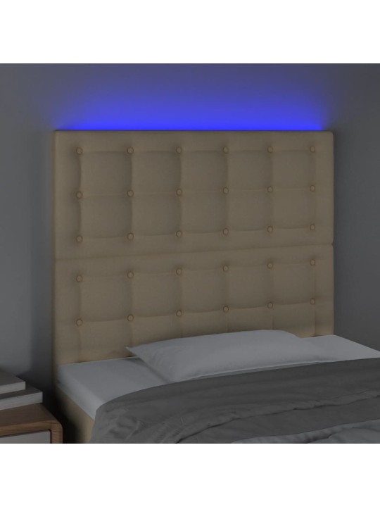 Čelo postele s led krémové 80x5x118/128 cm textil