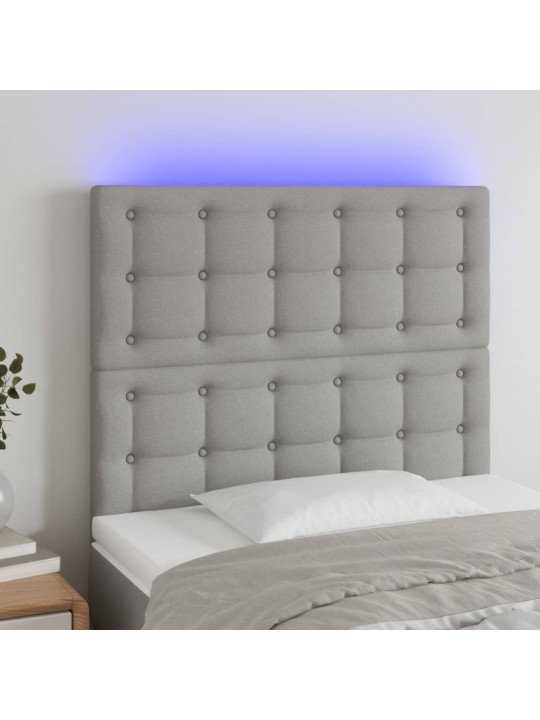 Čelo postele s LED světle šedé 90x5x118/128 cm textil