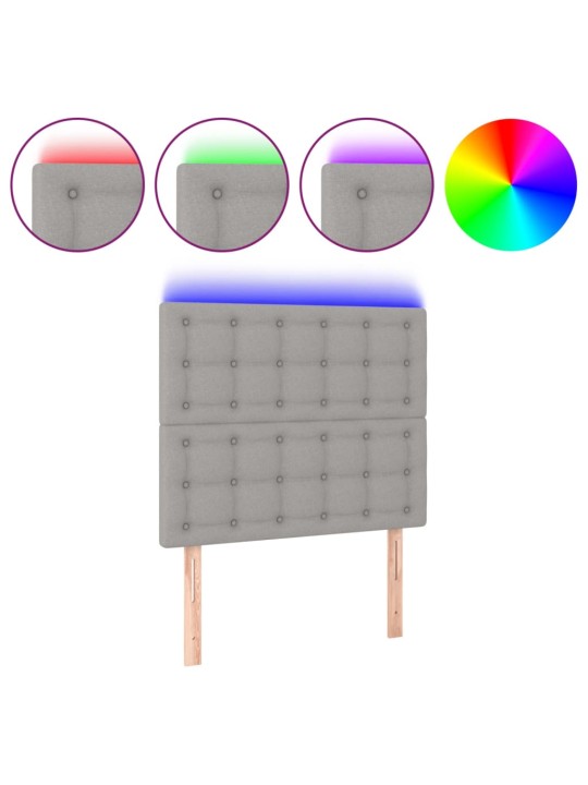 Čelo postele s LED světle šedé 100x5x118/128 cm textil