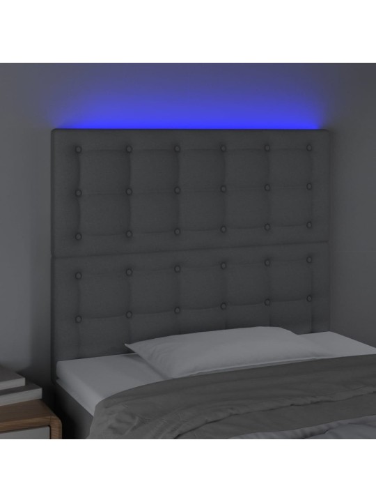 Čelo postele s LED světle šedé 100x5x118/128 cm textil