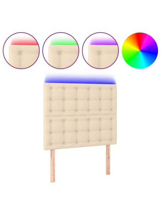 Čelo postele s led krémové 100x5x118/128 cm textil