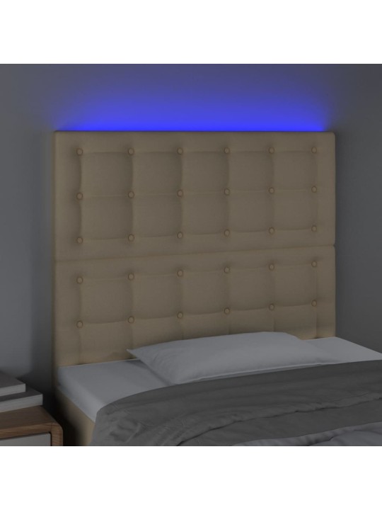 Čelo postele s led krémové 100x5x118/128 cm textil