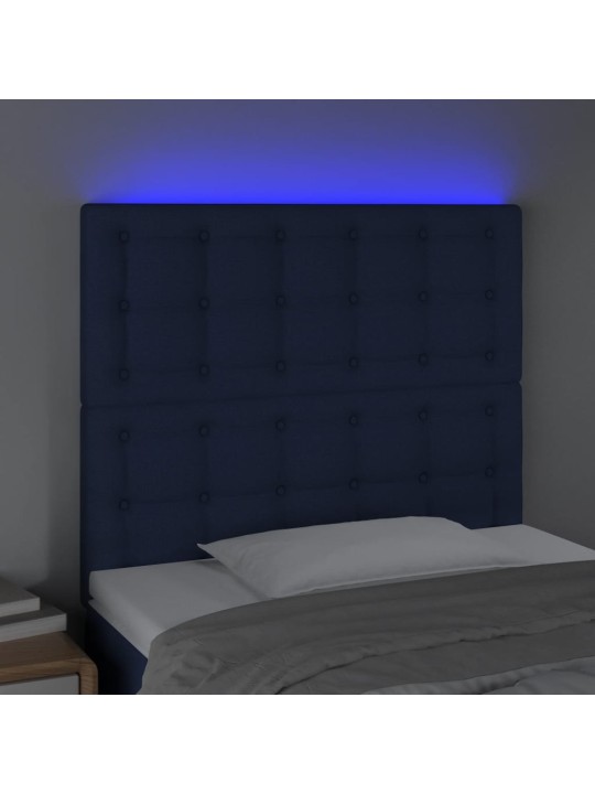 Čelo postele s LED modré 100x5x118/128 cm textil