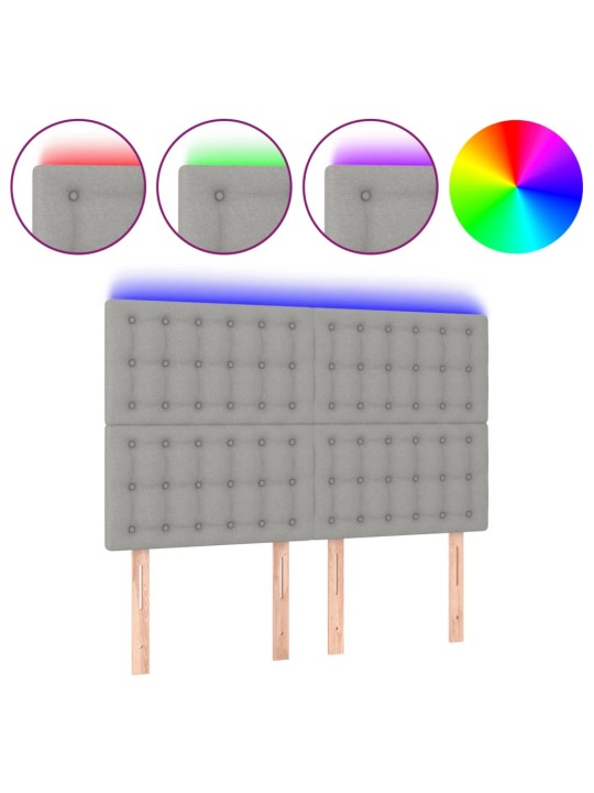 Čelo postele s LED světle šedé 144x5x118/128 cm textil