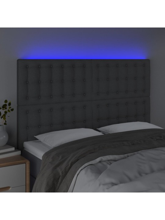 Čelo postele s LED tmavě šedé 144x5x118/128 cm textil