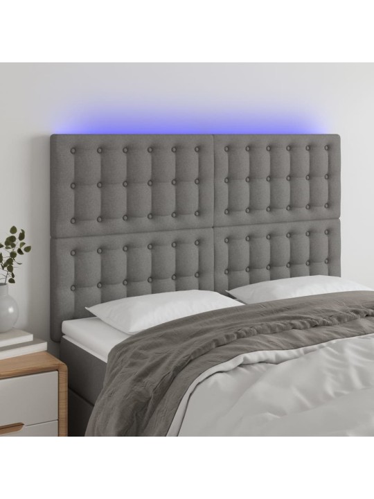 Čelo postele s LED tmavě šedé 144x5x118/128 cm textil