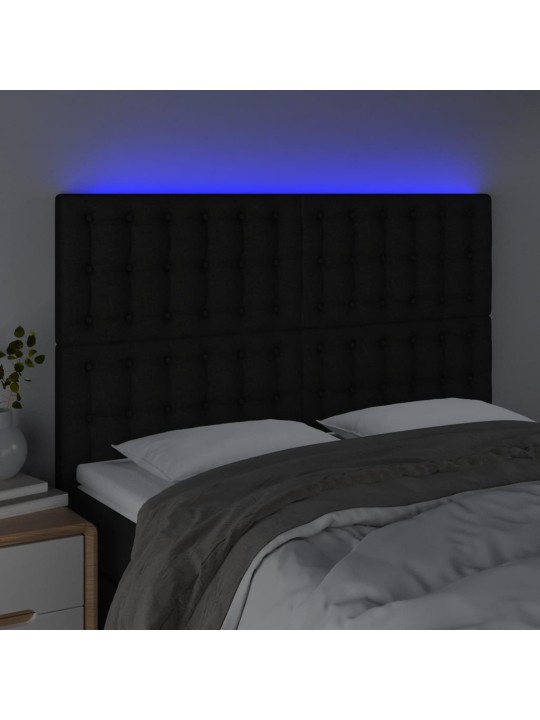 Čelo postele s LED černé 144x5x118/128 cm textil