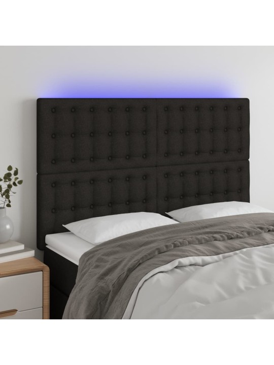 Čelo postele s LED černé 144x5x118/128 cm textil
