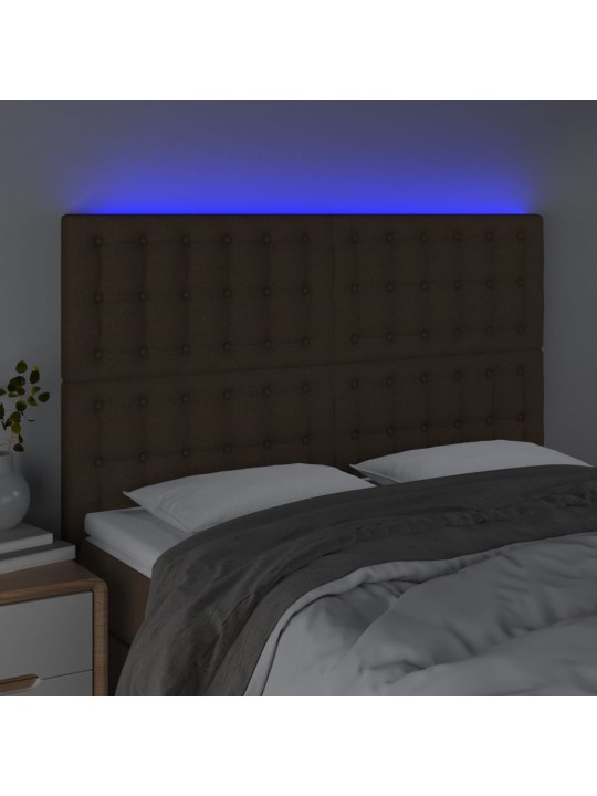 Čelo postele s LED tmavě hnědé 144x5x118/128 cm textil