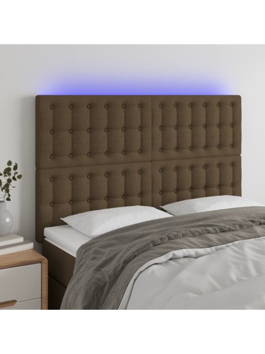 Čelo postele s LED tmavě hnědé 144x5x118/128 cm textil