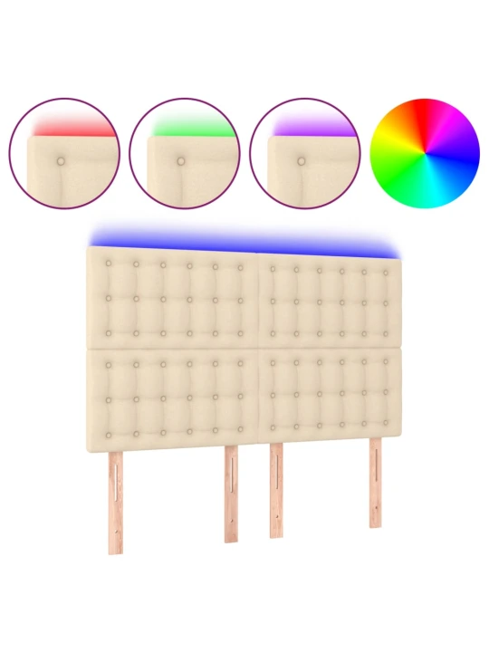 Čelo postele s LED krémové 144x5x118/128 cm textil