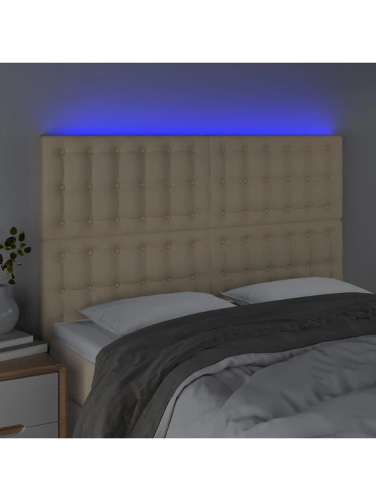 Čelo postele s LED krémové 144x5x118/128 cm textil