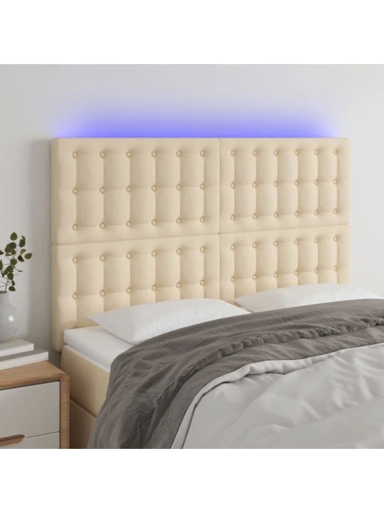 Čelo postele s LED krémové 144x5x118/128 cm textil