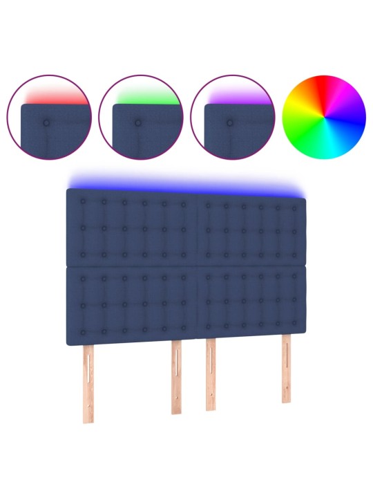 Čelo postele s LED modré 144x5x118/128 cm textil