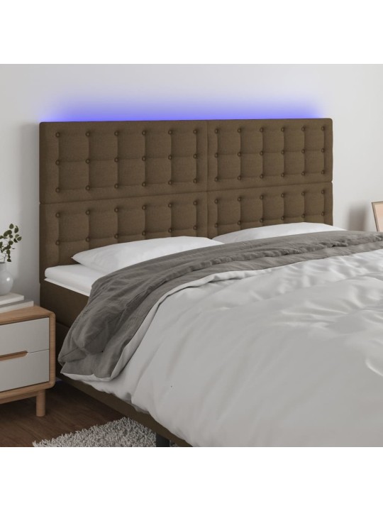Čelo postele s led tmavě hnědá 200x5x118/128 cm textil