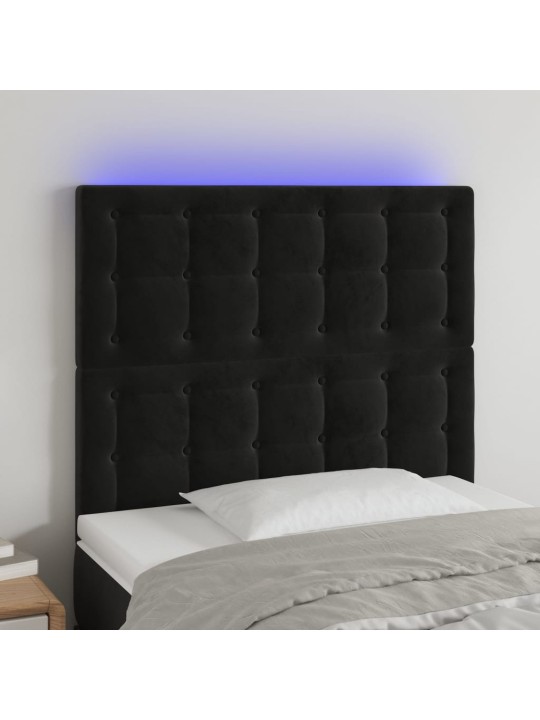 Čelo postele s LED černé 80x5x118/128 cm samet
