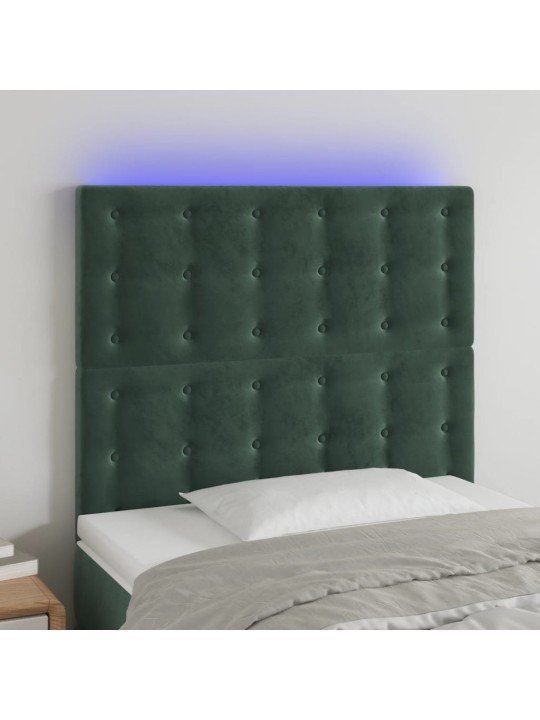 Čelo postele s led tmavě zelená 80x5x118/128 cm samet