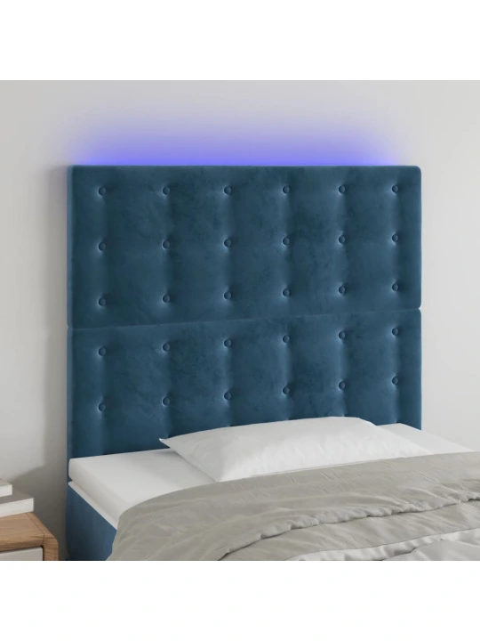 Čelo postele s led tmavě modré 80x5x118/128 cm samet