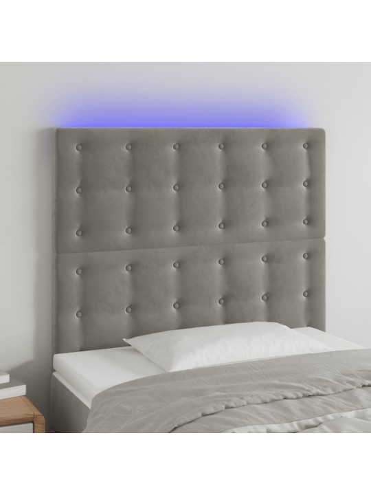Čelo postele s LED světle šedé 90x5x118/128 cm samet