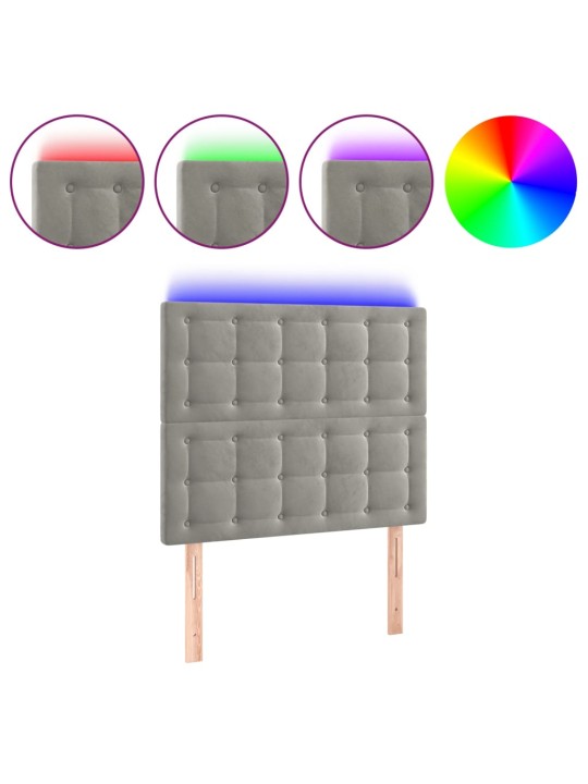 Čelo postele s LED světle šedé 100x5x118/128 cm samet