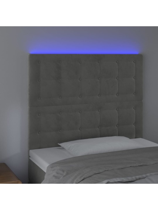 Čelo postele s LED světle šedé 100x5x118/128 cm samet