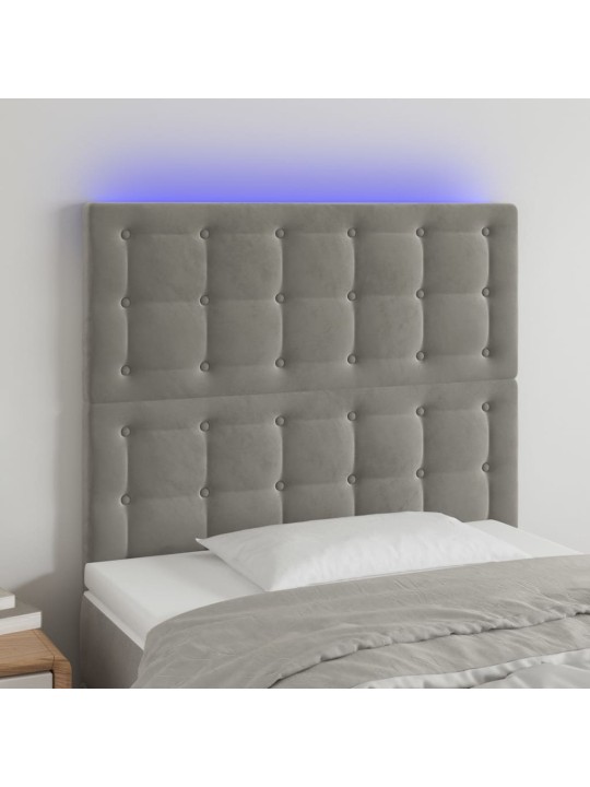 Čelo postele s LED světle šedé 100x5x118/128 cm samet