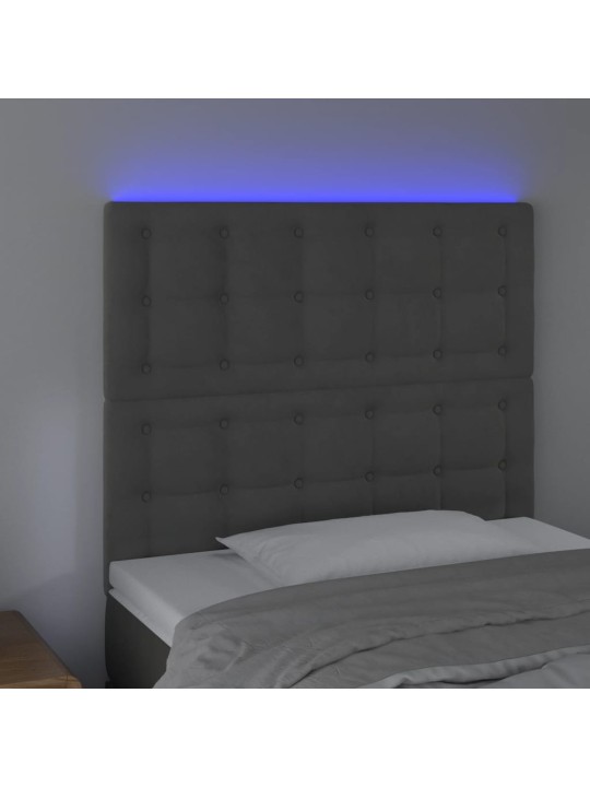 Čelo postele s LED tmavě šedé 100x5x118/128 cm samet