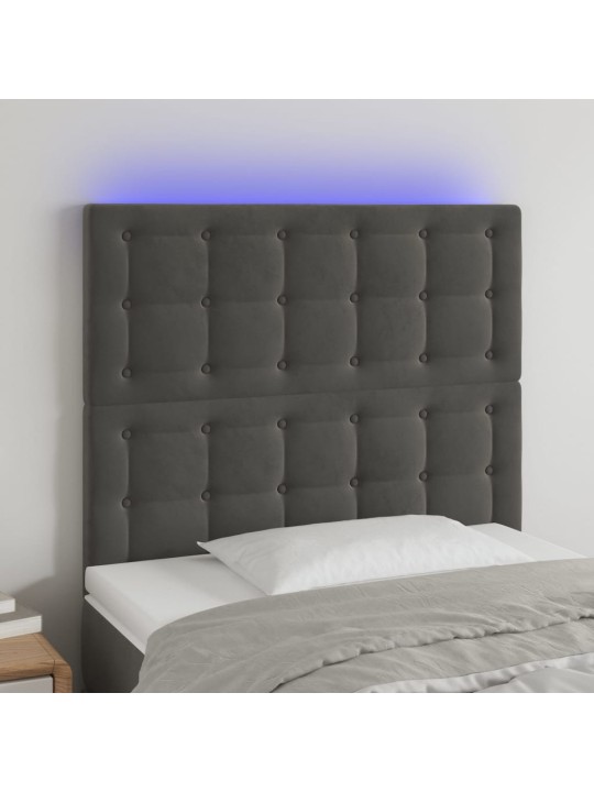 Čelo postele s LED tmavě šedé 100x5x118/128 cm samet