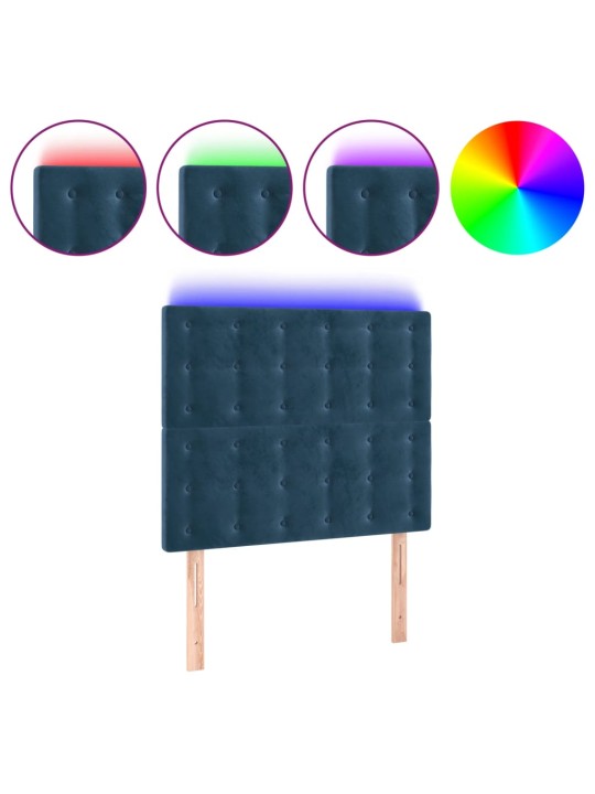 Čelo postele s led tmavě modré 100x5x118/128 cm samet