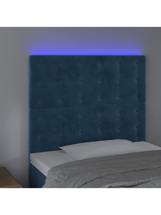 Čelo postele s led tmavě modré 100x5x118/128 cm samet