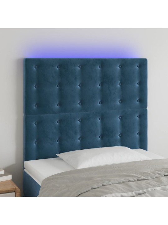 Čelo postele s led tmavě modré 100x5x118/128 cm samet
