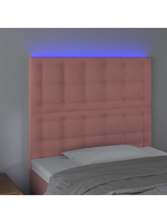 Čelo postele s LED růžové 100x5x118/128 cm samet