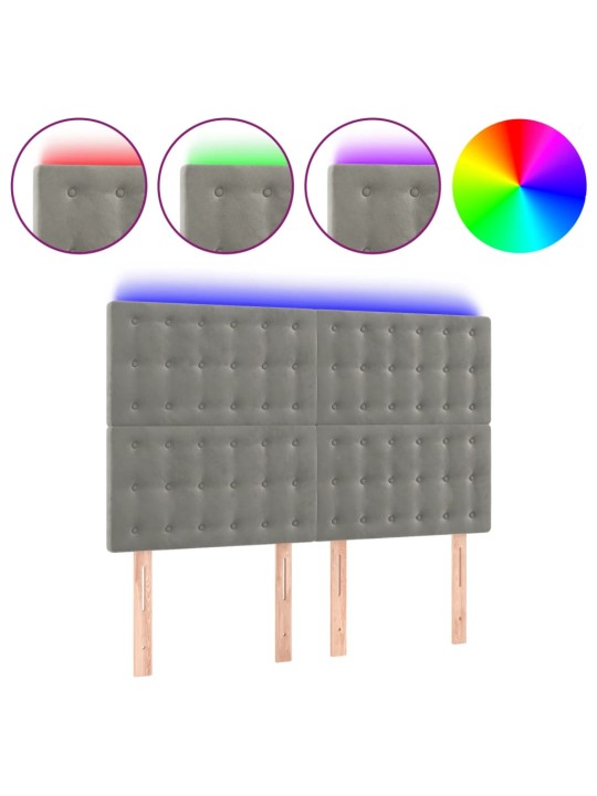 Čelo postele s LED světle šedé 144x5x118/128 cm samet