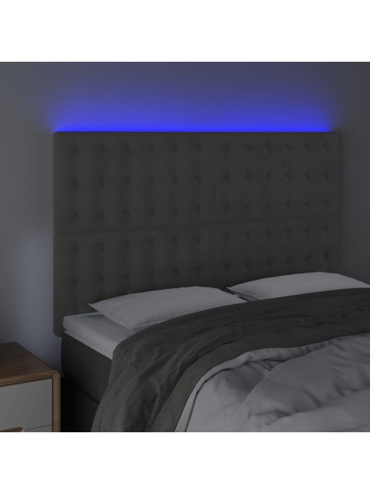 Čelo postele s LED světle šedé 144x5x118/128 cm samet