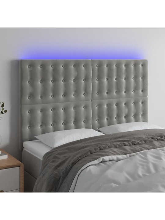 Čelo postele s LED světle šedé 144x5x118/128 cm samet