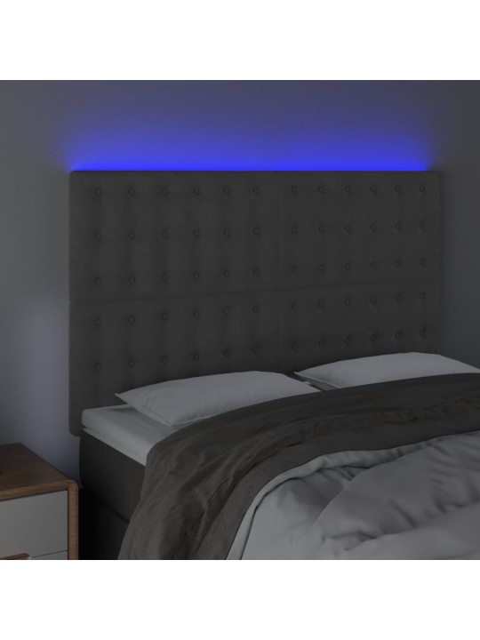 Čelo postele s LED tmavě šedé 144x5x118/128 cm samet