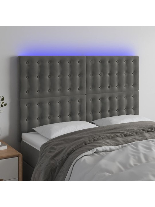 Čelo postele s LED tmavě šedé 144x5x118/128 cm samet