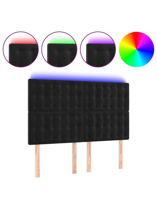 Čelo postele s LED černé 144x5x118/128 cm samet