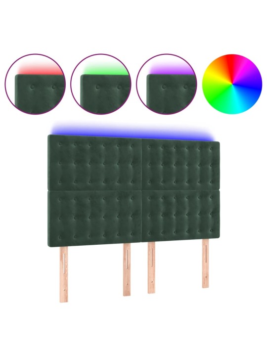 Čelo postele s led tmavě zelená 144x5x118/128 cm samet