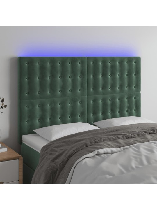 Čelo postele s led tmavě zelená 144x5x118/128 cm samet