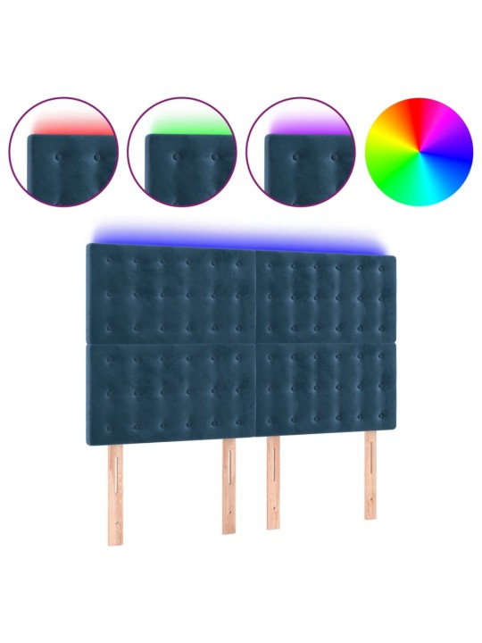 Čelo postele s led tmavě modré 144x5x118/128 cm samet