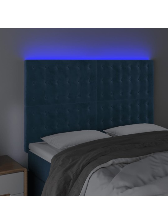 Čelo postele s led tmavě modré 144x5x118/128 cm samet