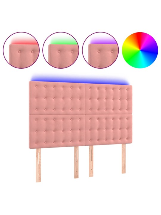 Čelo postele s led růžové 144x5x118/128 cm samet