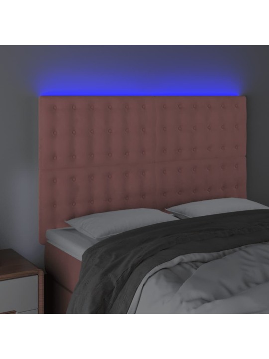 Čelo postele s led růžové 144x5x118/128 cm samet