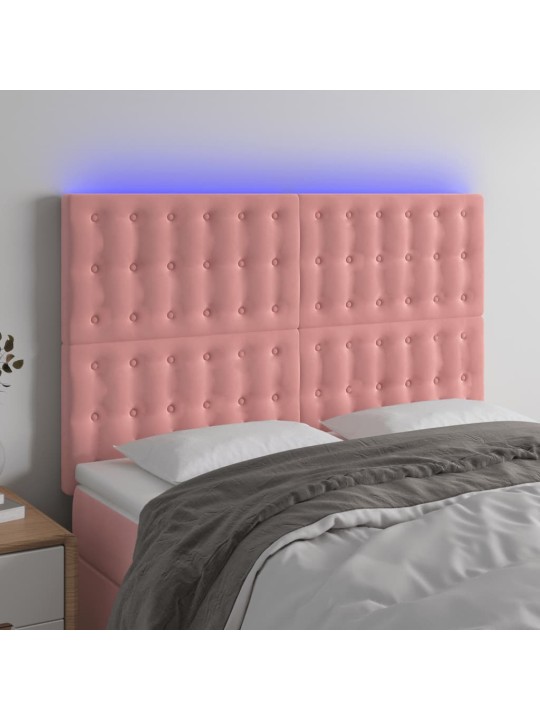 Čelo postele s led růžové 144x5x118/128 cm samet