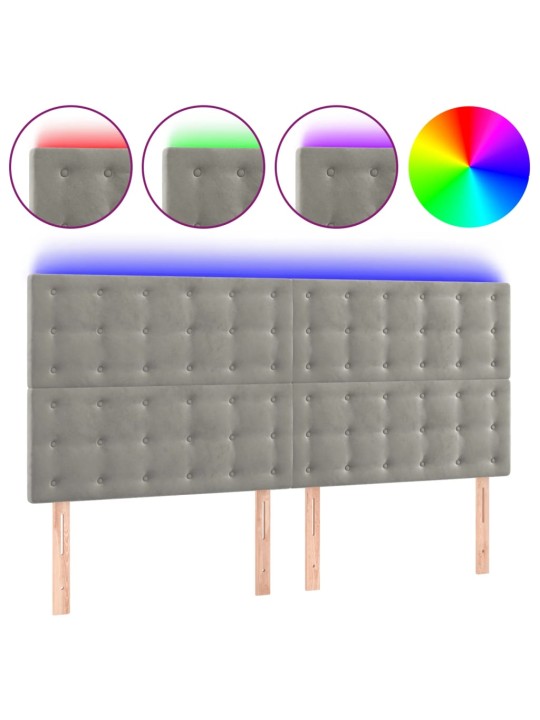 Čelo postele s led světle šedé 160x5x118/128 cm samet