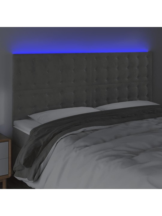 Čelo postele s led světle šedé 160x5x118/128 cm samet